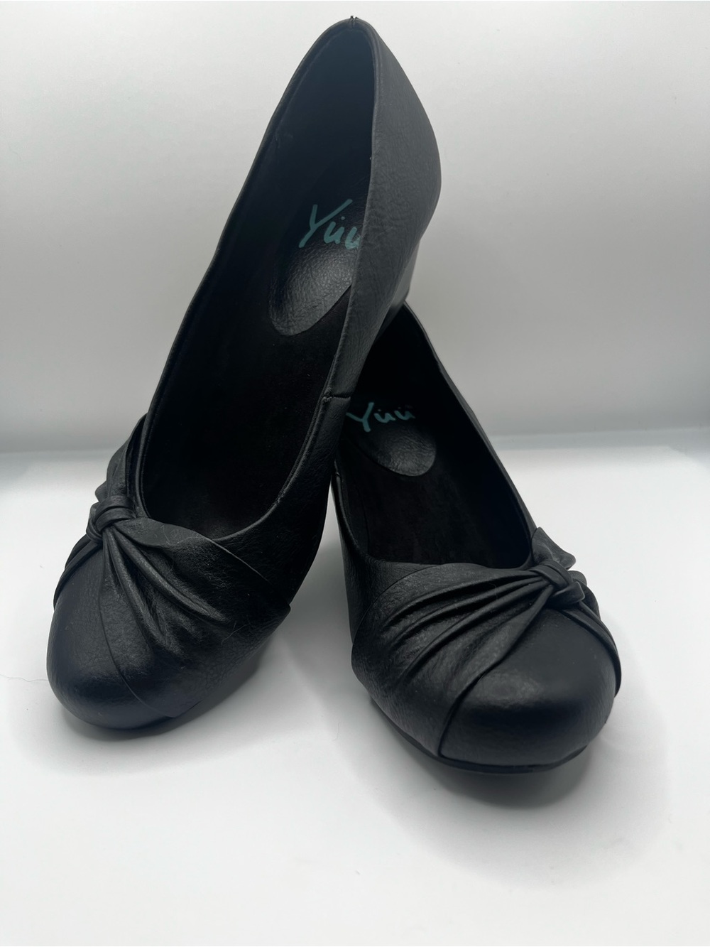 Yüü Denzel Black Faux Leather Wedge Pump Comfort Work Shoes Size 7.5M